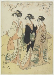 (Tres cortesanas bajo un cerezo), c. 1790s de Hosoda Eisho
